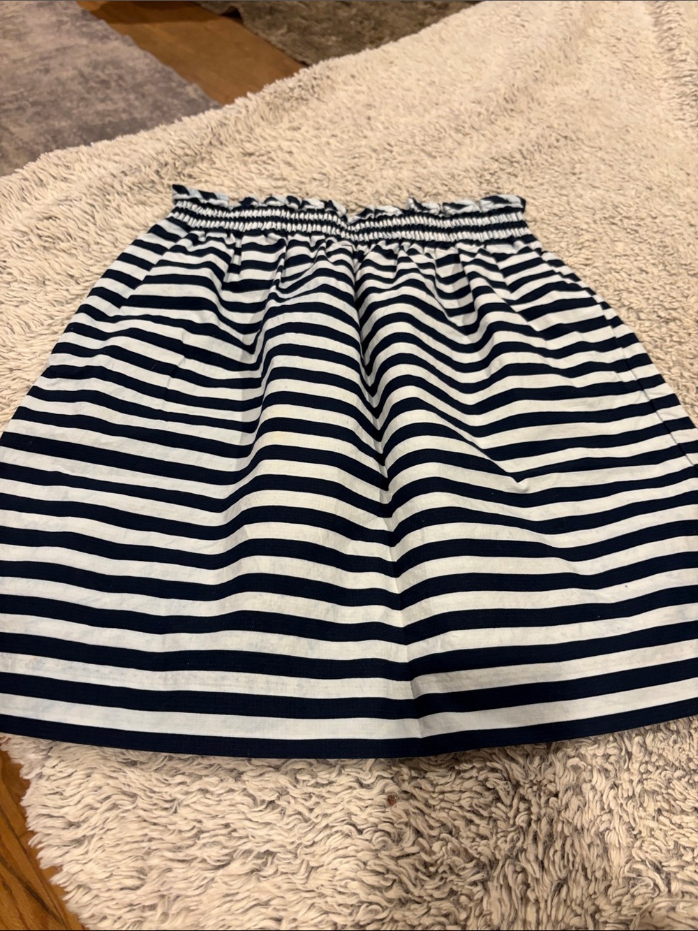 J. Crew Navy and White Striped Smocked Waist Skirt